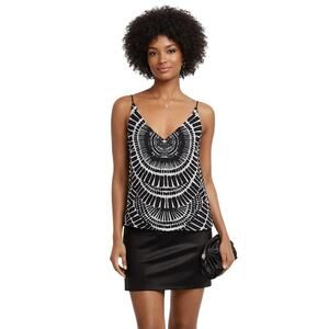 TRINA TURK Women's Napa Printed V-Neck Spaghetti Strap Cami Top Black Size XS
